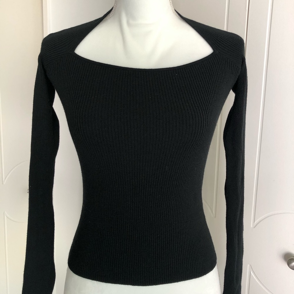 The Limited Black Rib Top XS Wide Neck